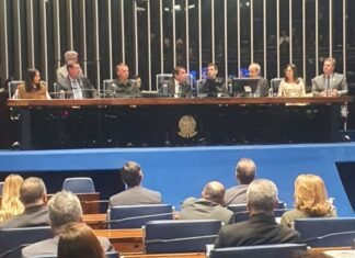 Em sessão solene vazia, Bolsonaro aparece no Senado